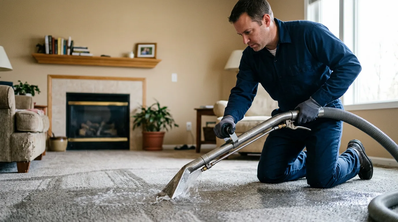 Water damage restoration technician working near East Calais, VT